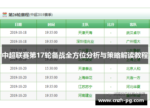 中超联赛第17轮备战全方位分析与策略解读教程